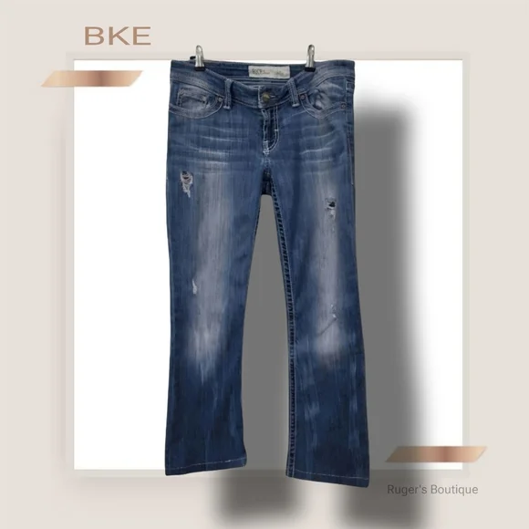 🌿BKE Women's 29L ( 29x33.5) Medium Wash Stella Boot Stretch Distressed Jeans - Picture 3 of 16